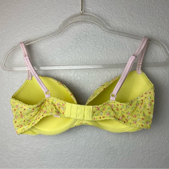 Victoria's Secret Butter Yellow and Pink Floral Bra Padded Demi Size 36D - Picture 4 of 9